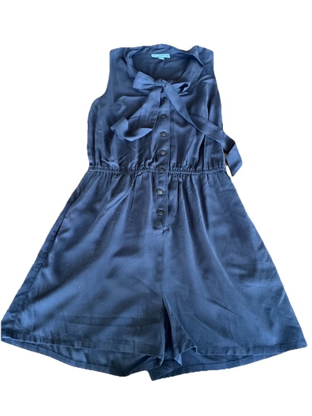 ModCloth Retro Black Rayon Romper Womens S Cute Tie Lightweight